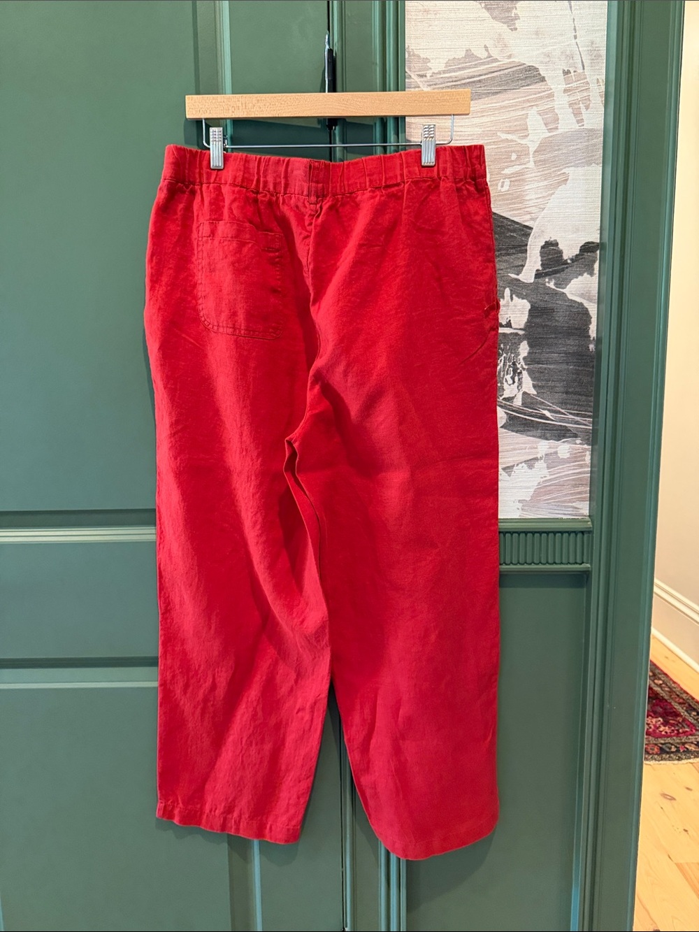 Quince Chili Red European Linen Elastic-Waist Women’s Pants - Picture 4 of 6